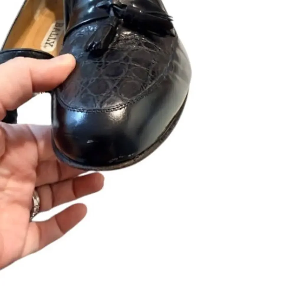 Vintage Bally Lucio Genuine Crocodile Split Vamp Tassel Loafers 9.5D